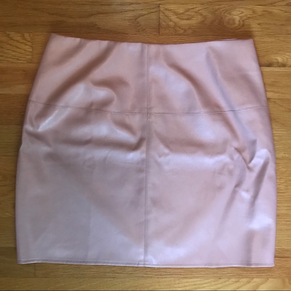 Pale Pink Faux Leather Skirt